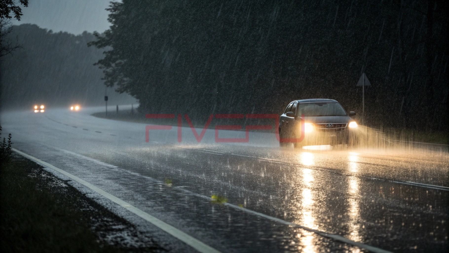 Is it safer to drive with hazard lights on during heavy rain?